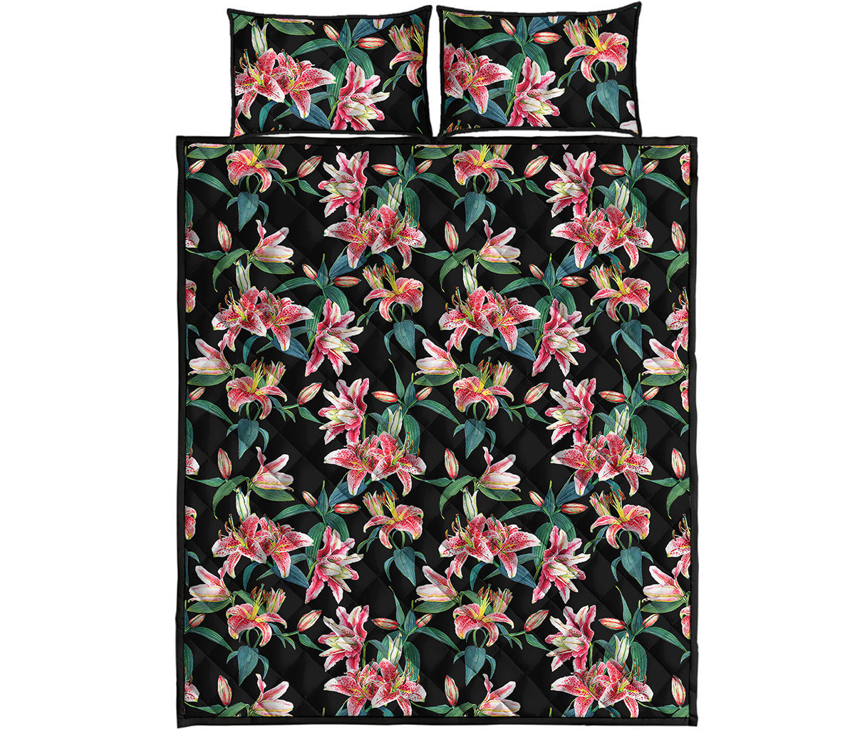 Watercolor Tropical Lily Pattern Print Quilt Bed Set