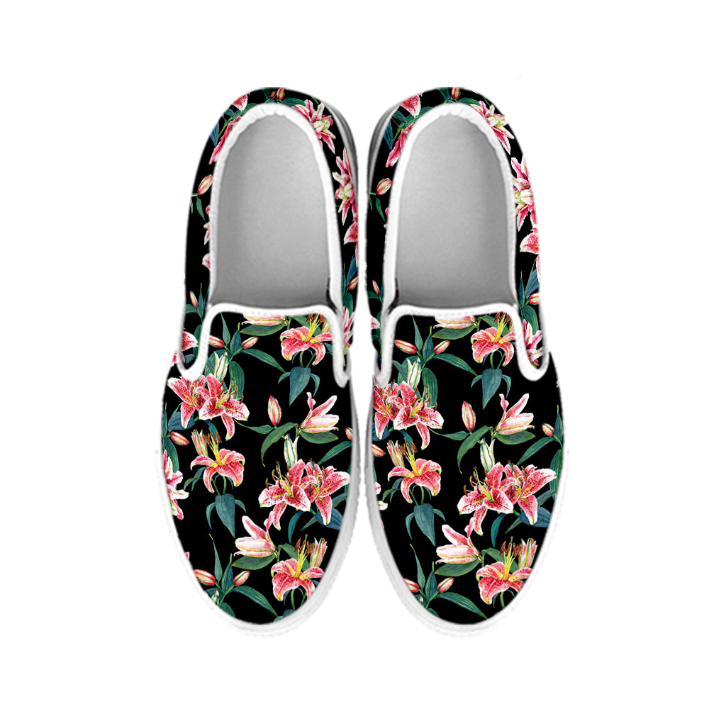 Watercolor Tropical Lily Pattern Print White Slip On Shoes