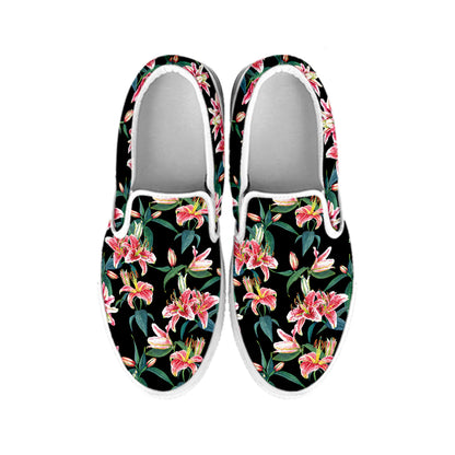 Watercolor Tropical Lily Pattern Print White Slip On Shoes