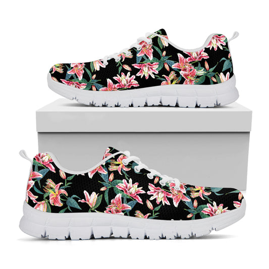 Watercolor Tropical Lily Pattern Print White Sneakers