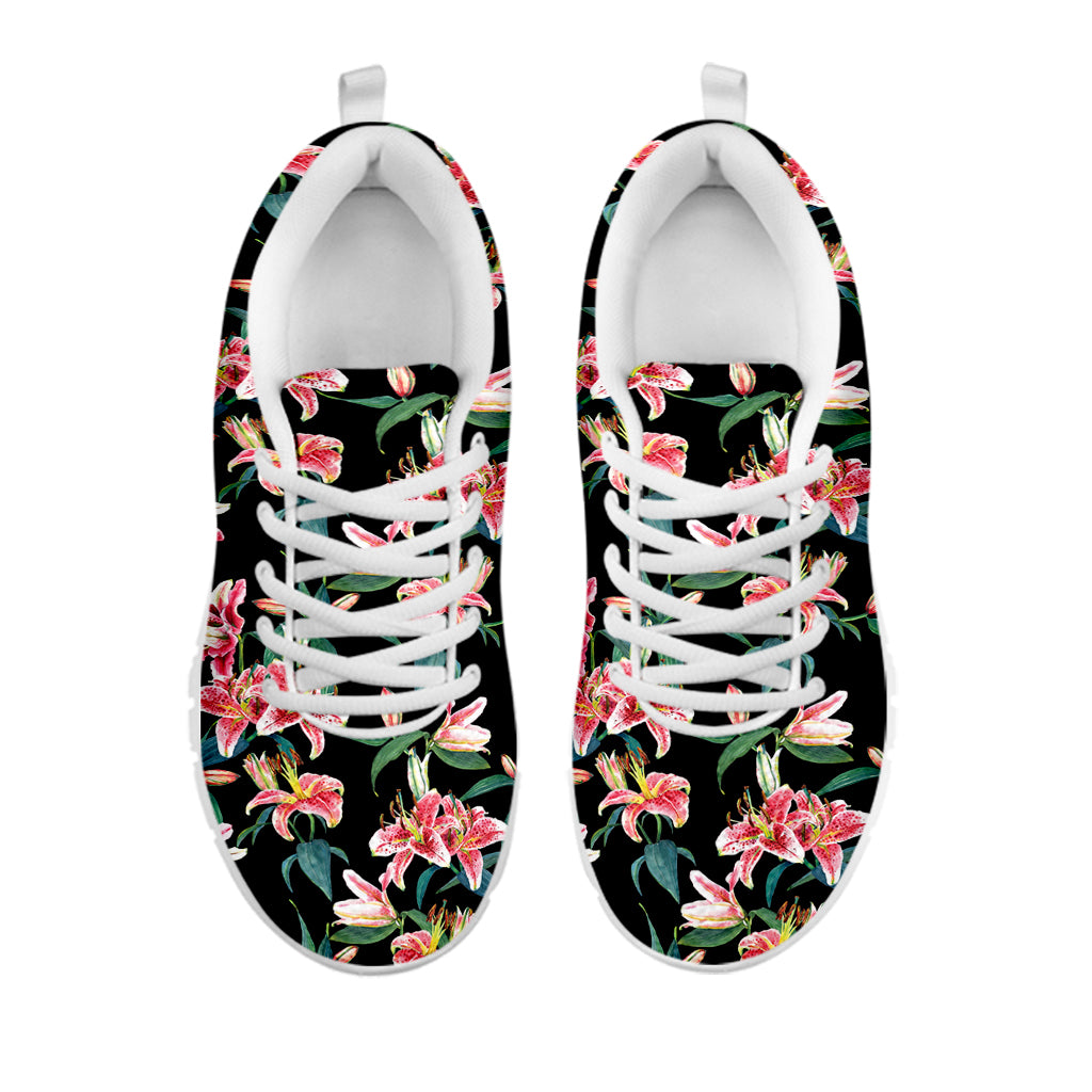 Watercolor Tropical Lily Pattern Print White Sneakers