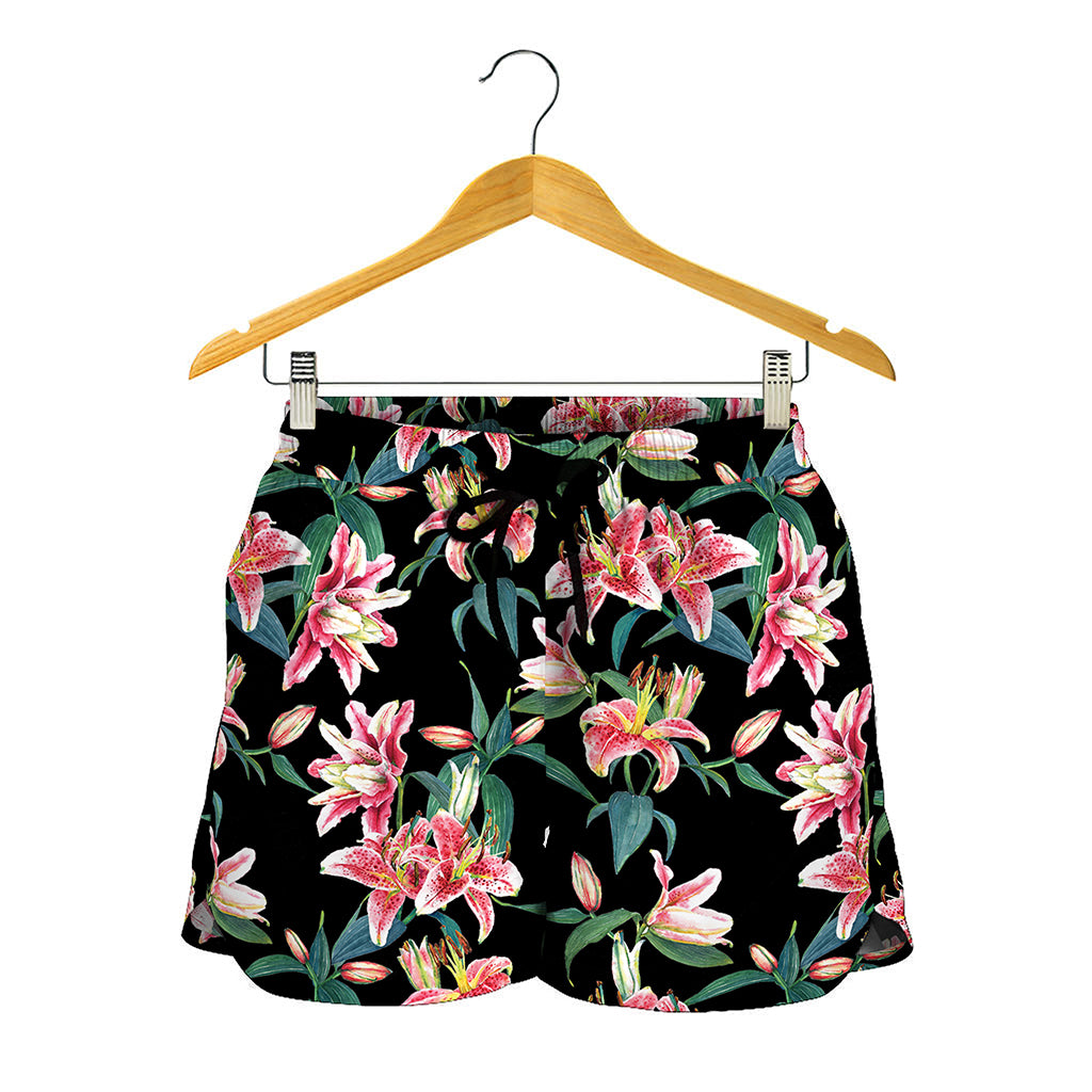 Watercolor Tropical Lily Pattern Print Women's Shorts