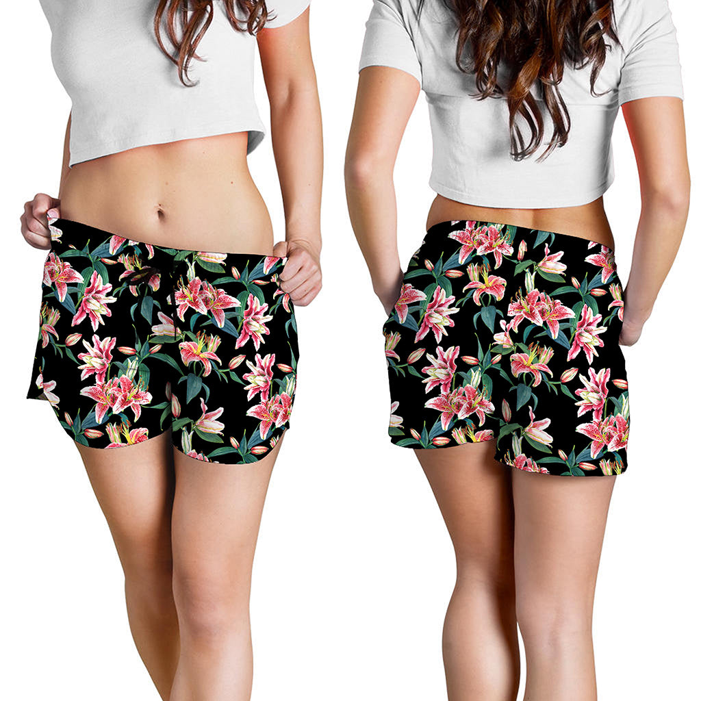 Watercolor Tropical Lily Pattern Print Women's Shorts