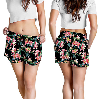 Watercolor Tropical Lily Pattern Print Women's Shorts