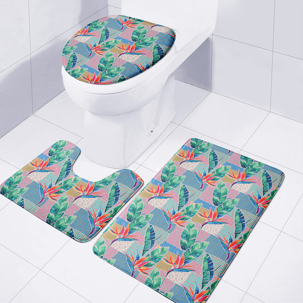 Watercolor Tropical Patchwork Print 3 Piece Bath Mat Set
