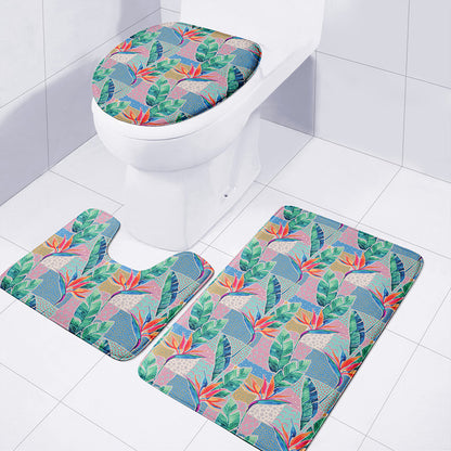 Watercolor Tropical Patchwork Print 3 Piece Bath Mat Set