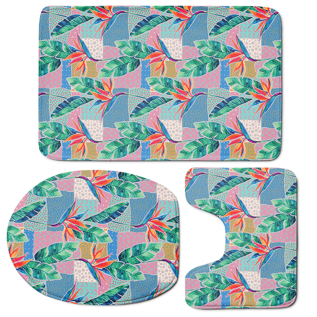 Watercolor Tropical Patchwork Print 3 Piece Bath Mat Set