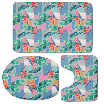 Watercolor Tropical Patchwork Print 3 Piece Bath Mat Set