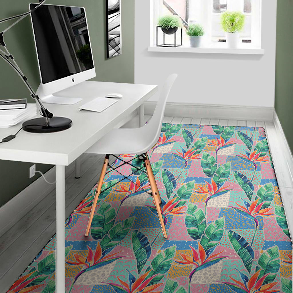 Watercolor Tropical Patchwork Print Area Rug