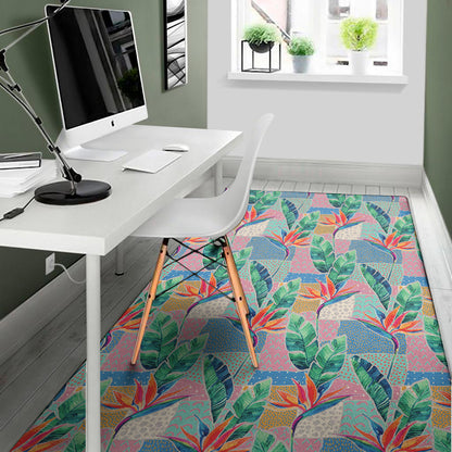 Watercolor Tropical Patchwork Print Area Rug