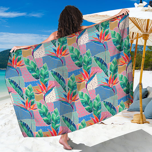 Watercolor Tropical Patchwork Print Beach Sarong Wrap
