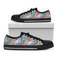 Watercolor Tropical Patchwork Print Black Low Top Sneakers