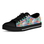 Watercolor Tropical Patchwork Print Black Low Top Shoes