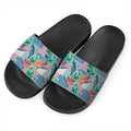 Watercolor Tropical Patchwork Print Black Slide Sandals