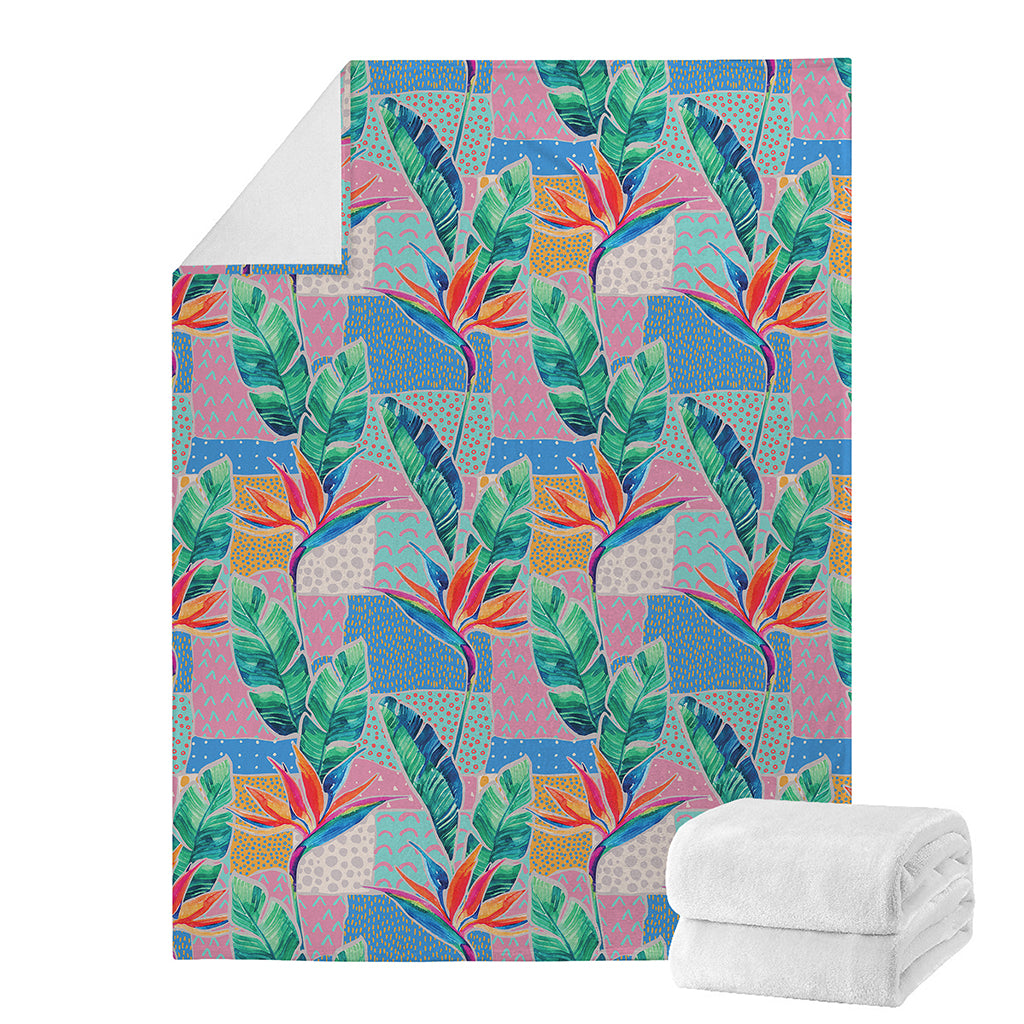 Watercolor Tropical Patchwork Print Blanket