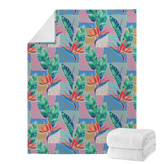 Watercolor Tropical Patchwork Print Blanket