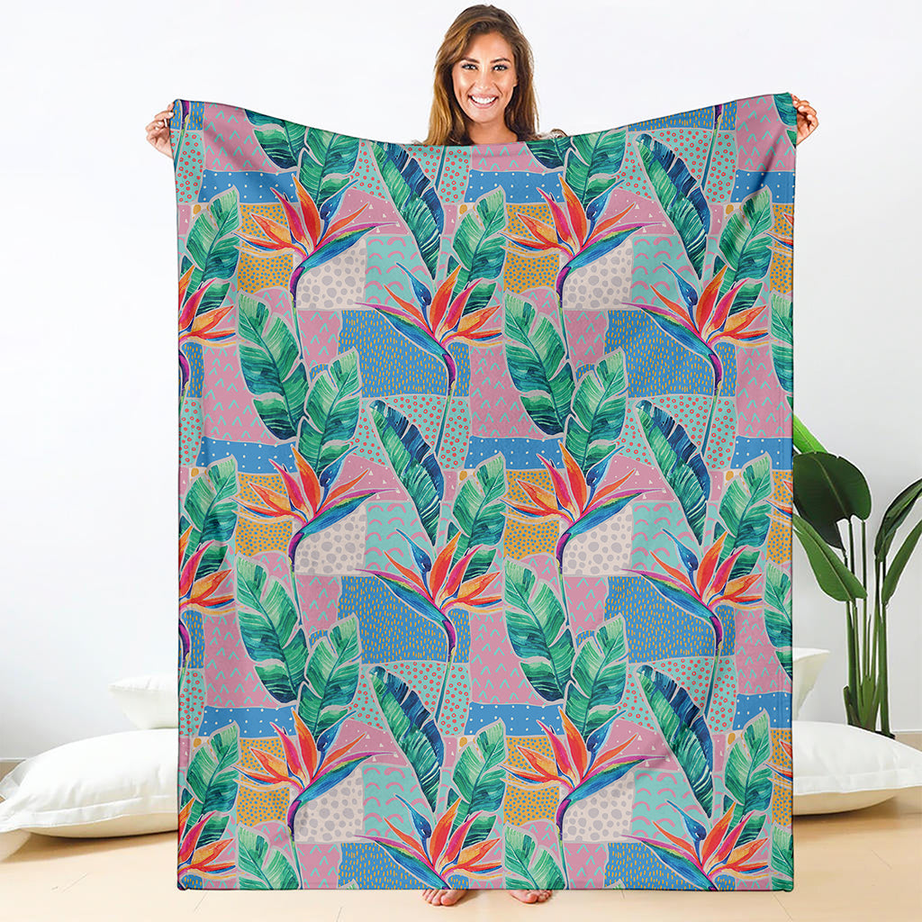 Watercolor Tropical Patchwork Print Blanket