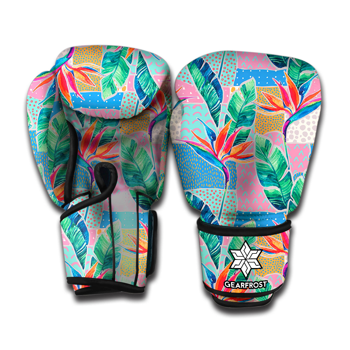 Watercolor Tropical Patchwork Print Boxing Gloves