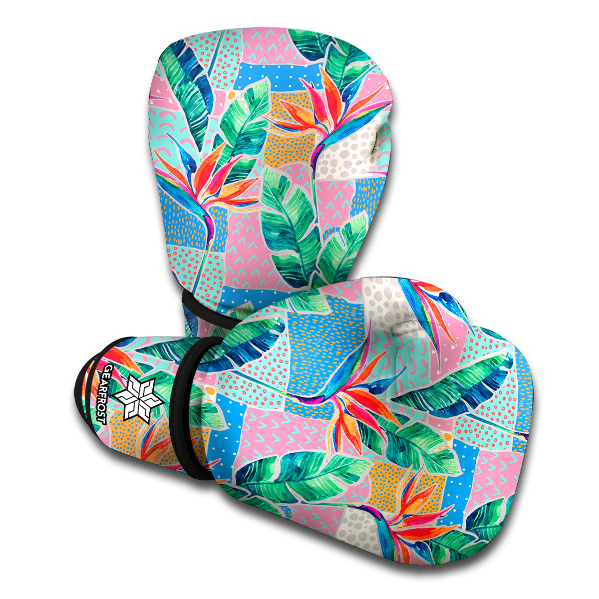 Watercolor Tropical Patchwork Print Boxing Gloves