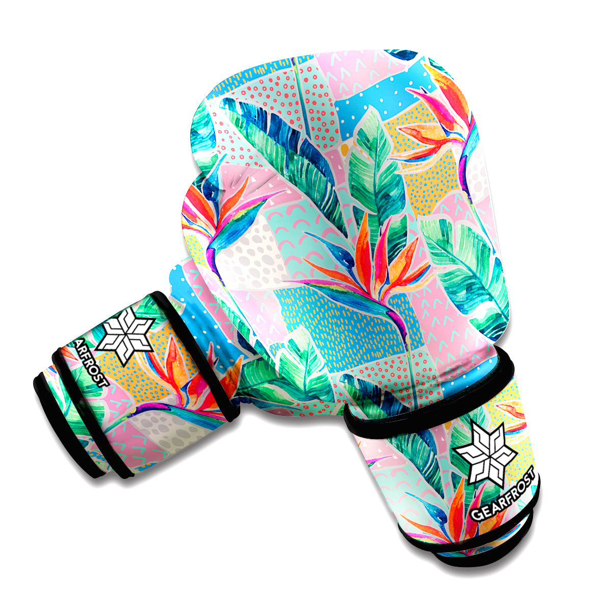 Watercolor Tropical Patchwork Print Boxing Gloves