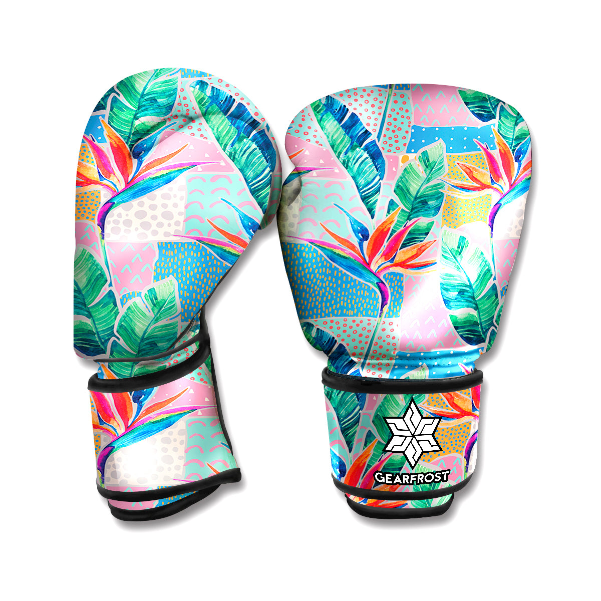 Watercolor Tropical Patchwork Print Boxing Gloves