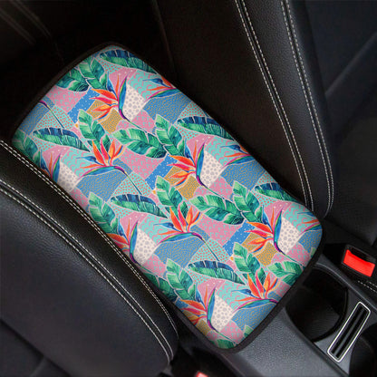 Watercolor Tropical Patchwork Print Car Center Console Cover