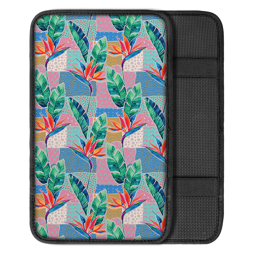 Watercolor Tropical Patchwork Print Car Center Console Cover