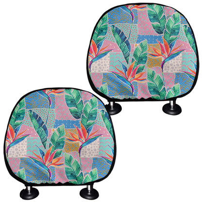 Watercolor Tropical Patchwork Print Car Headrest Covers