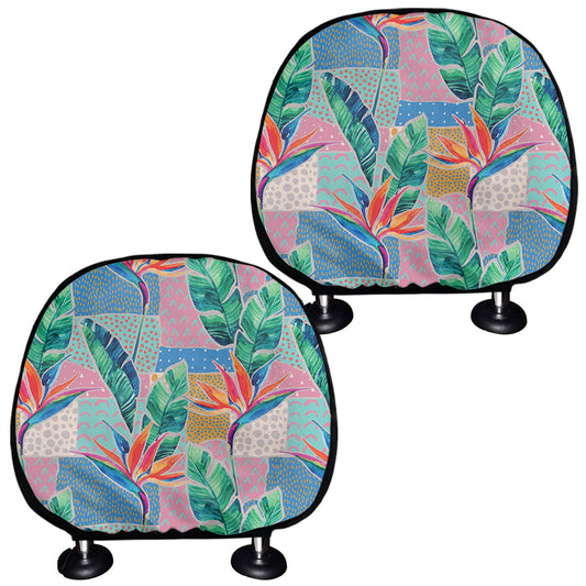 Watercolor Tropical Patchwork Print Car Headrest Covers