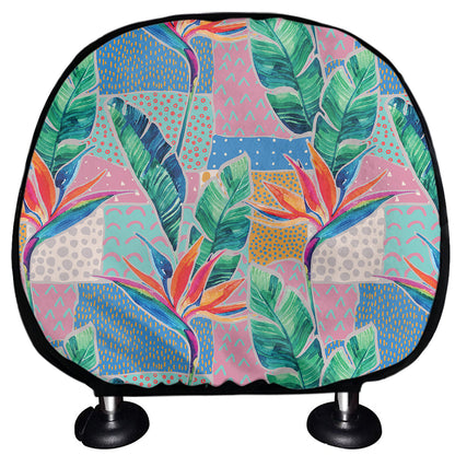 Watercolor Tropical Patchwork Print Car Headrest Covers