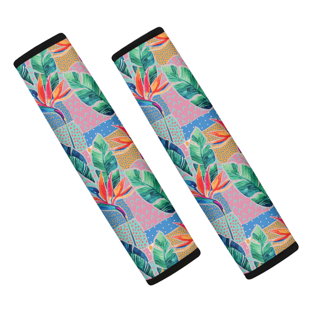 Watercolor Tropical Patchwork Print Car Seat Belt Covers