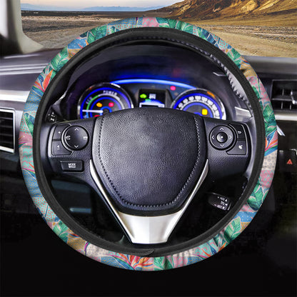 Watercolor Tropical Patchwork Print Car Steering Wheel Cover