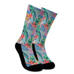 Watercolor Tropical Patchwork Print Crew Socks