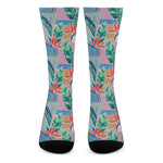 Watercolor Tropical Patchwork Print Crew Socks