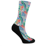 Watercolor Tropical Patchwork Print Crew Socks