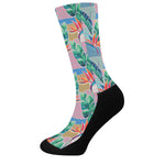 Watercolor Tropical Patchwork Print Crew Socks