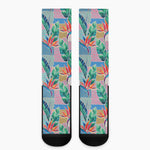 Watercolor Tropical Patchwork Print Crew Socks