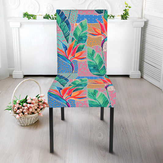 Watercolor Tropical Patchwork Print Dining Chair Slipcover