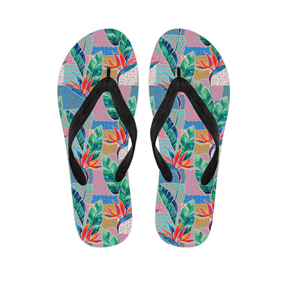 Watercolor Tropical Patchwork Print Flip Flops