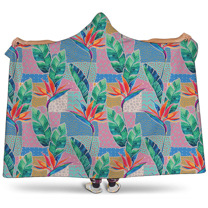 Watercolor Tropical Patchwork Print Hooded Blanket