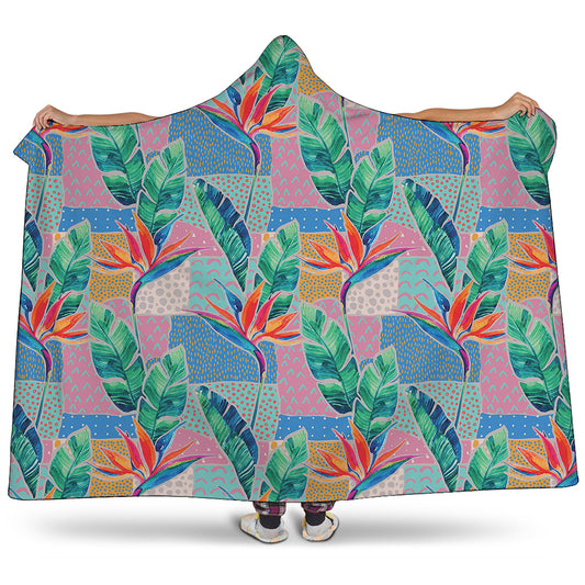 Watercolor Tropical Patchwork Print Hooded Blanket