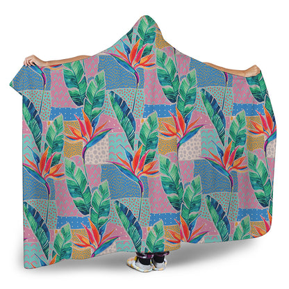 Watercolor Tropical Patchwork Print Hooded Blanket