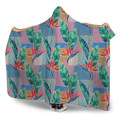 Watercolor Tropical Patchwork Print Hooded Blanket