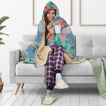 Watercolor Tropical Patchwork Print Hooded Blanket