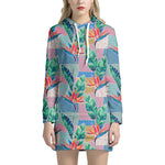 Watercolor Tropical Patchwork Print Hoodie Dress