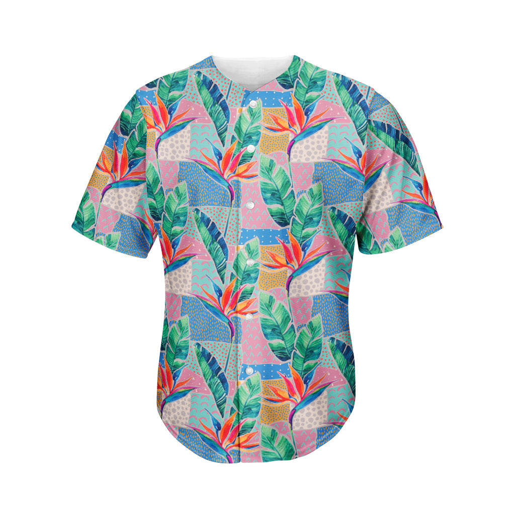 Watercolor Tropical Patchwork Print Men's Baseball Jersey