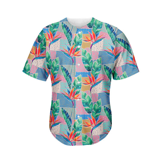 Watercolor Tropical Patchwork Print Men's Baseball Jersey