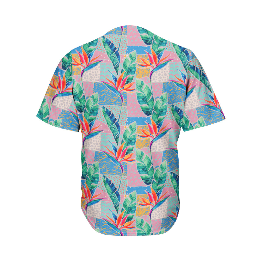 Watercolor Tropical Patchwork Print Men's Baseball Jersey