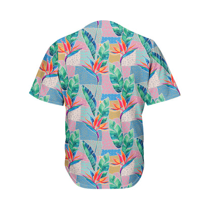 Watercolor Tropical Patchwork Print Men's Baseball Jersey