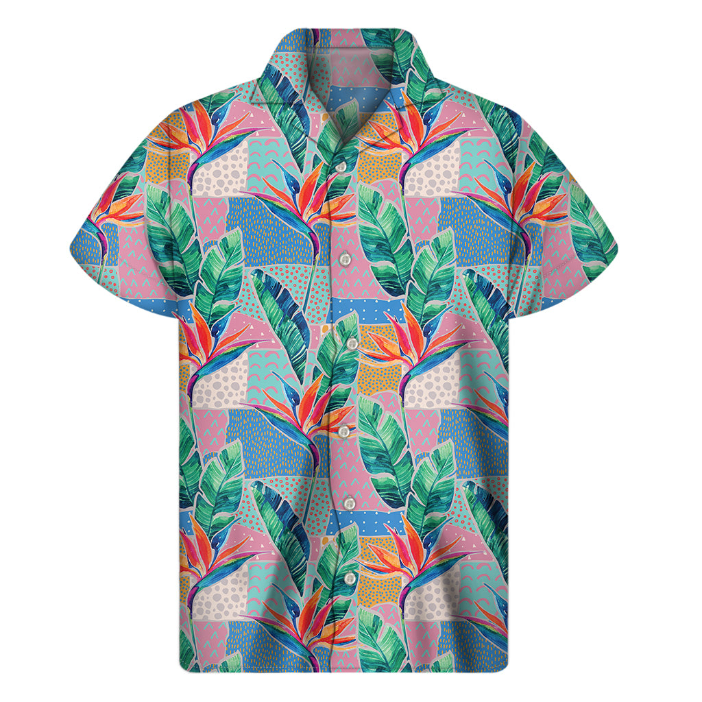 Watercolor Tropical Patchwork Print Men's Short Sleeve Shirt